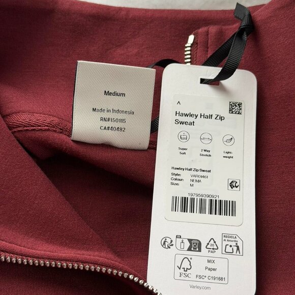 Varley Hawley Half-Zip Sweat in New Maroon, Size Medium - Picture 9 of 11